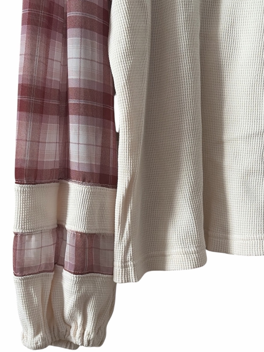 Forever 21 Women's Cream Thermal Long Sleeve Semi-Sheer Plaid Shirt - Picture 3 of 5